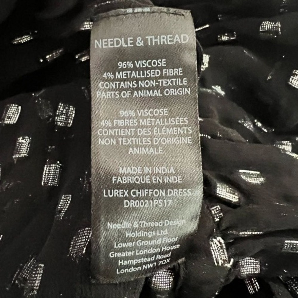 Needle & Thread Black Lurex Chiffon Midi Dress Metallic Dots Slip Included 6 - Picture 5 of 12